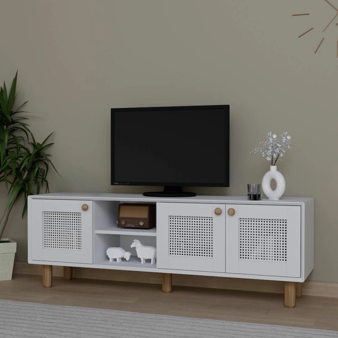 Komodë TV Skye Decor, stil bohemian, 1600-144, e bardhë