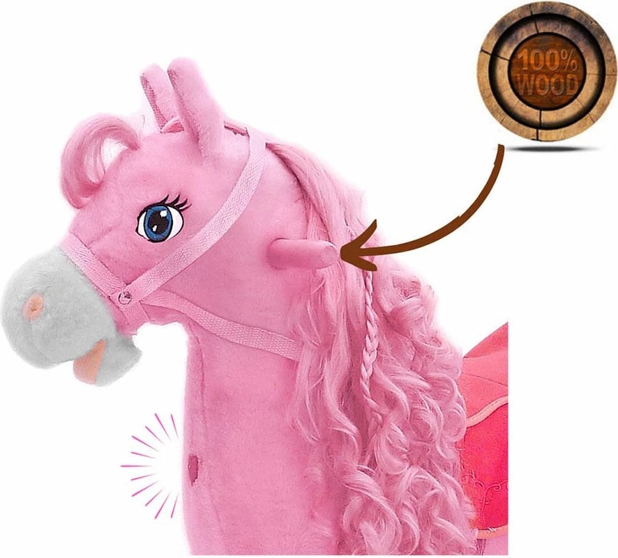 Kalë lëkundës, Milly Mally, Princess, me melodi dhe lëvizje bishti/goje, pelush, deri 30 kg, 18+ muaj, rozë