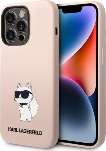 Mbështjellës Karl Lagerfeld KLHCP14LSNCHBCP për iPhone 14 Pro 6.1", silikon, rozë