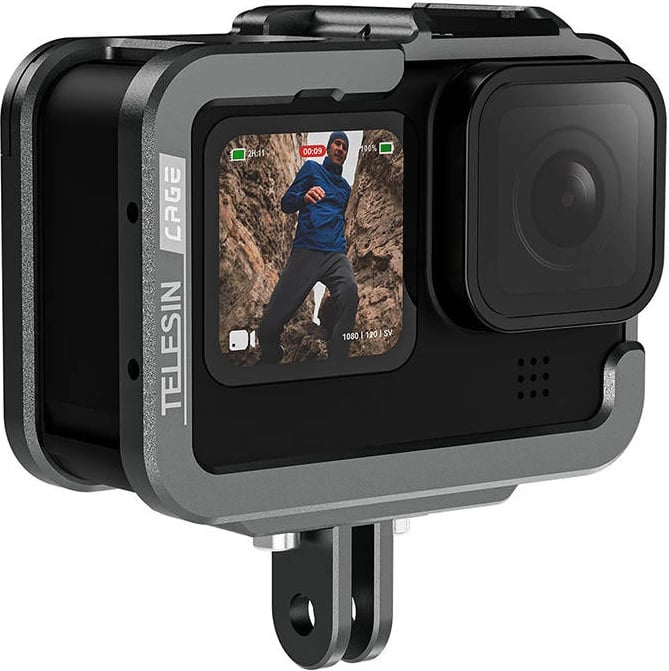 Kasë alumini Telesin GP-FMS-G11-TZ për GoPro Hero 12/11/10/9, Gri, me adapter vertikal