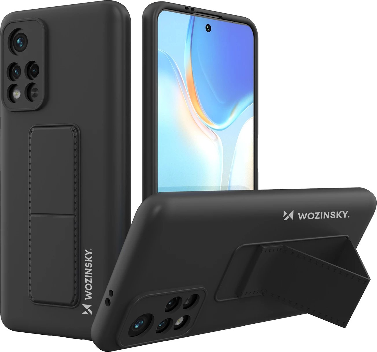 Mbështjellës silikon për celular Wozinsky Kickstand Case për Xiaomi Redmi 10, i zi