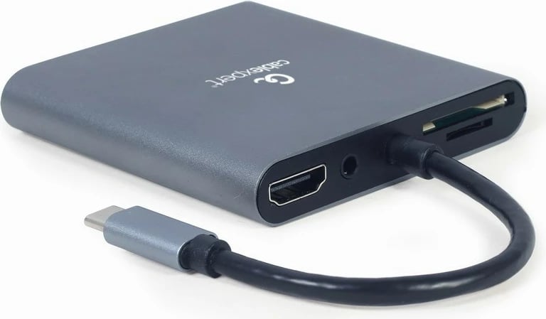 USB-C Hub Gembird A-CM-COMBO6-01, 6 në 1, HDMI, VGA, USB 3.0, Lexues kartelash, Gri