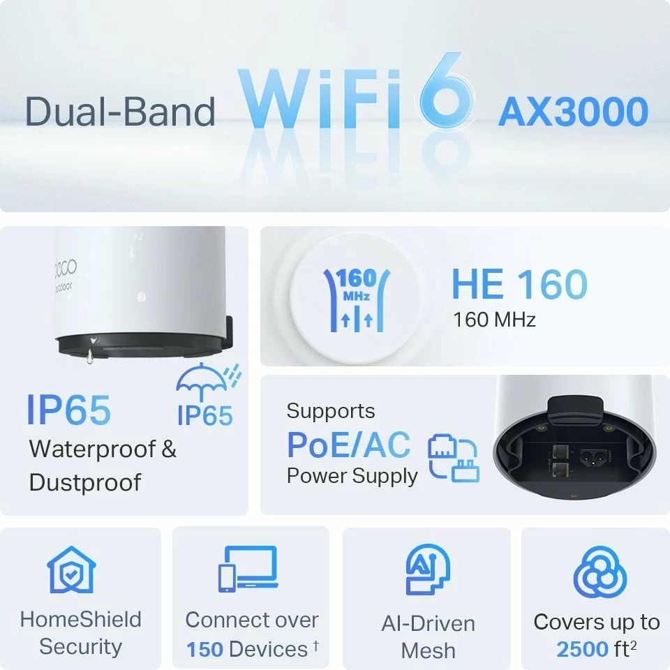 Sistem mesh TP-Link Deco X50-Outdoor, Wi-Fi 6, i bardhë