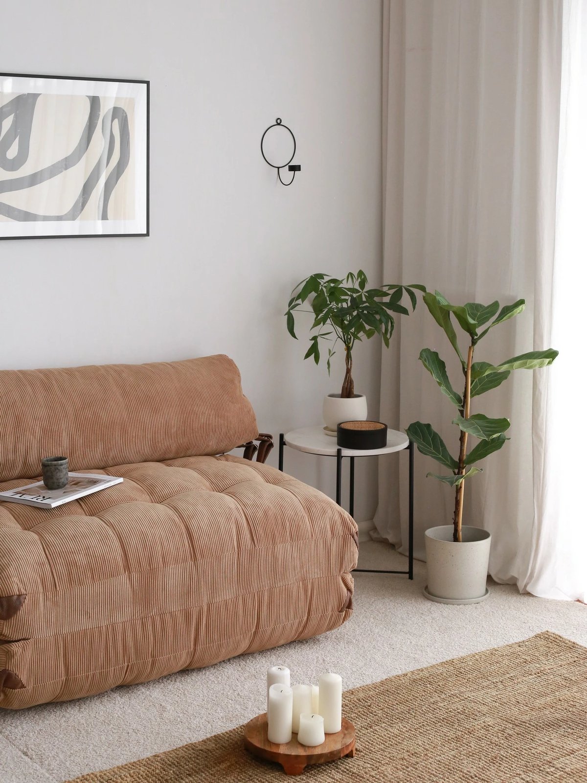 Divan-krevat 2 vende, kadife, ngjyrë camel, Atelier del Sofa, Fold