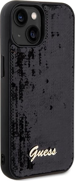 Mbështjellës Guess Sequin Script Metal për iPhone 13/14/15, i zi Mbështjellës Guess Sequin Script Metal për iPhone 13/14/15, i zi