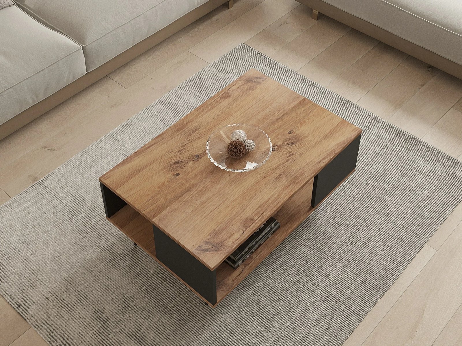 Tavolinë kafeje dy kate, ngjyrë arrë dhe e zezë, Hanah Home Yuka