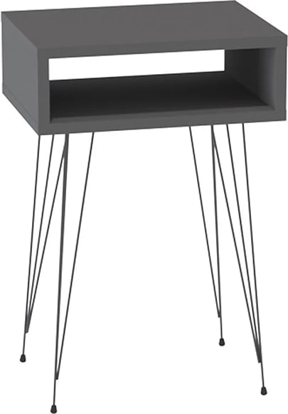 Komodinë Naida, ngjyrë antracit, këmbë metalike të zeza, 40x30x59cm