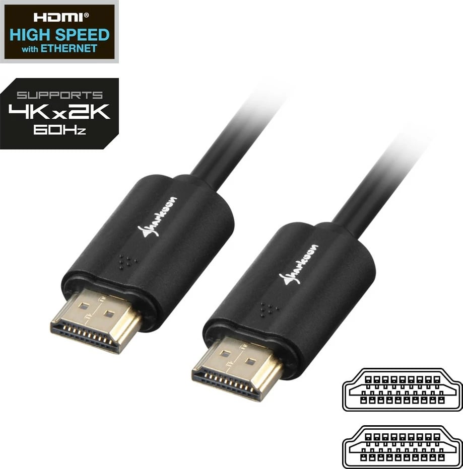 Kabllo HDMI Sharkoon 1m, 4K, version 2.0, e zezë