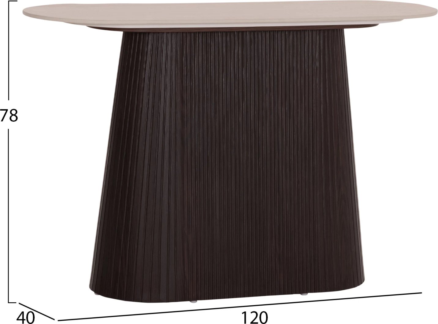 Konsolë CATER, sipërfaqe qeramike, pamje guri travertin, bazë MDF, 120x40x77cm