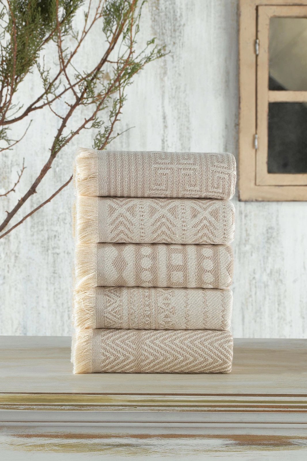 Set peshqirësh për larje (5 copë), Mijölnir, Maya, bezhë