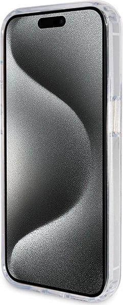 Mbështjellës Guess Ring Stand Script Glitter MagSafe për iPhone 15 Pro, Transparent