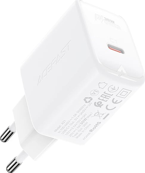 Karikues muri Acefast A21, USB-C, 30W, GaN, i bardhë