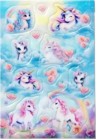 Sticker HERMA Happy Unicorns, transpuffy, 17 copë, multikolor