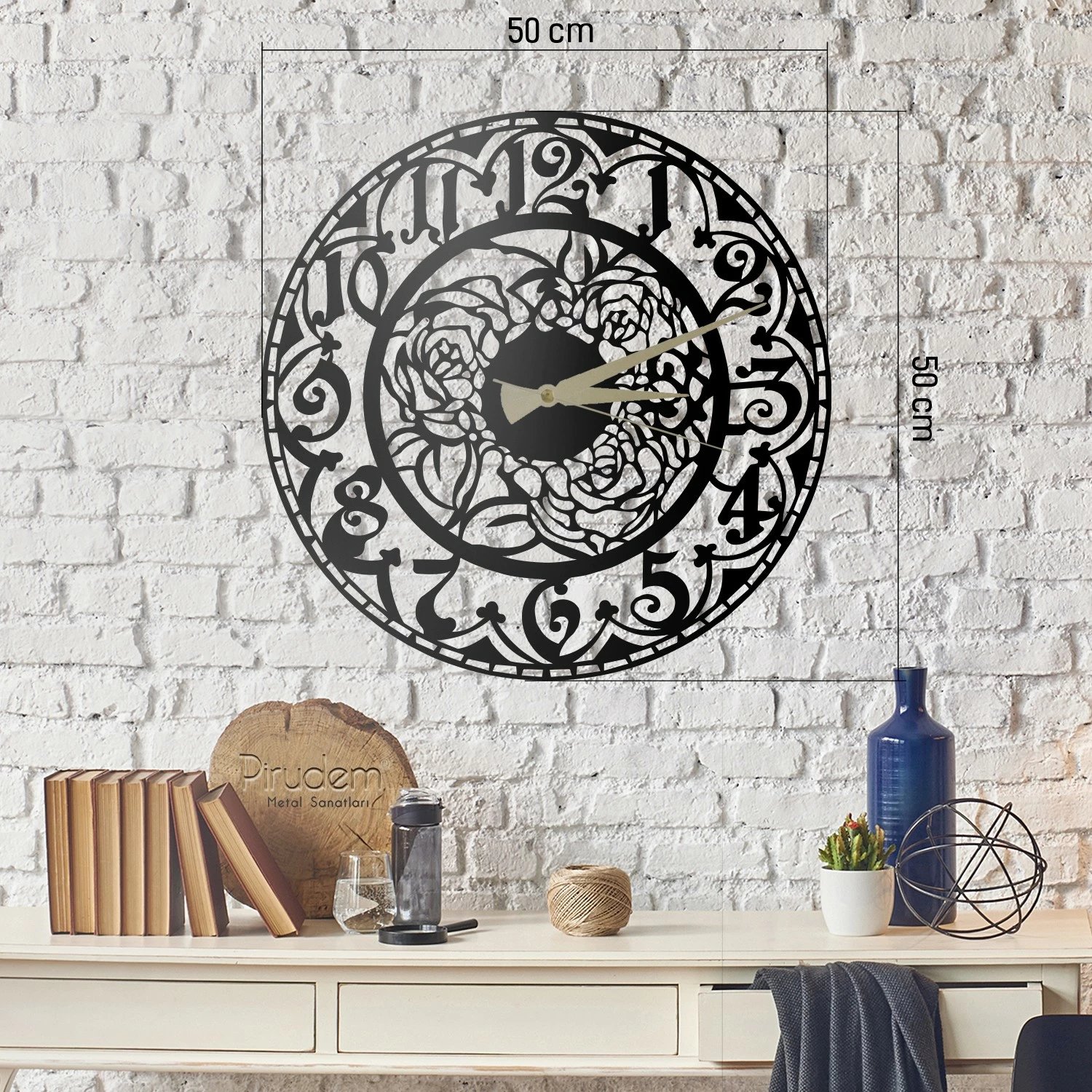 Orë muri dekorative prej metali, Wallity, ngjyrë e zezë, 50x50cm