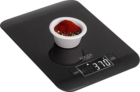 Peshore kuzhine, Adler AD 3183, kapacitet 5 kg, saktësi 1 g, ekran LCD me ndriçim, platformë çelik inox, e zezë