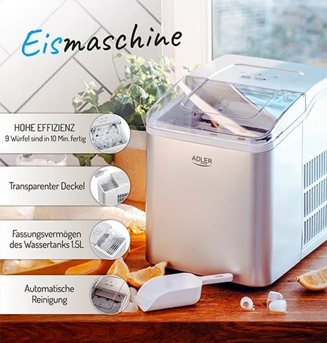 Prodhues akulli Adler AD 8086 12 kg/24h 1.5L pastrim automatik 100 W, argjendtë