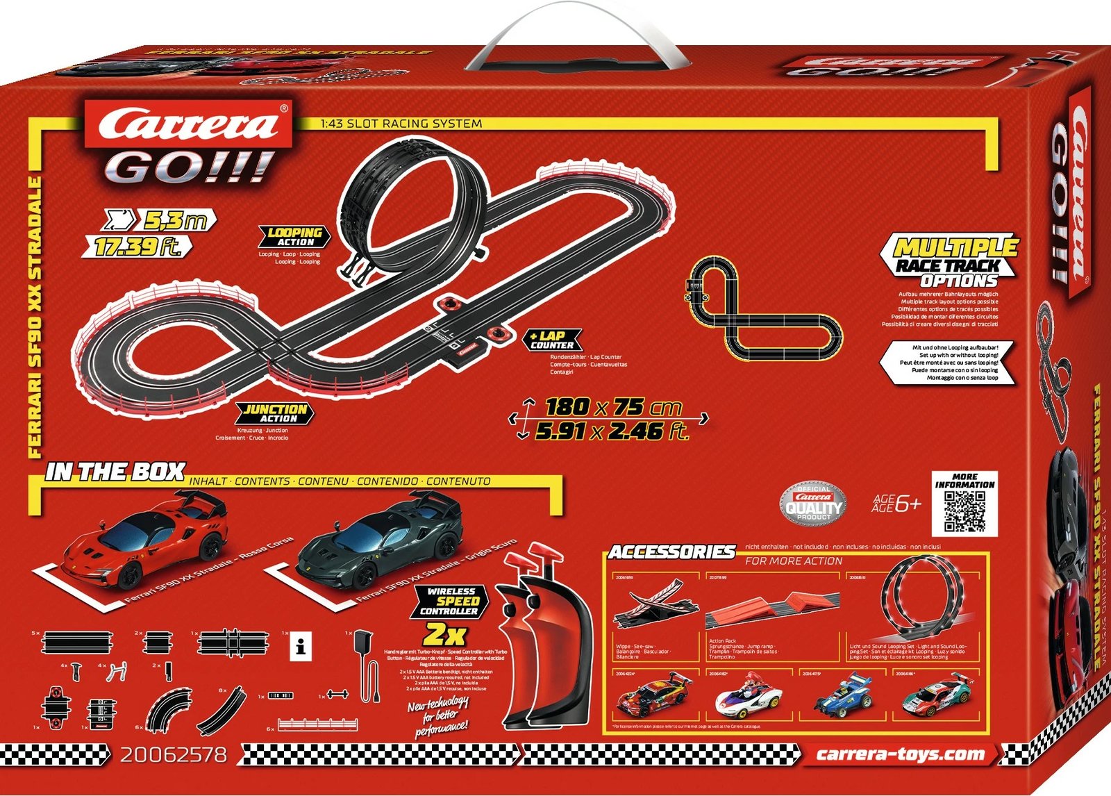 Set gare Carrera GO!!! Ferrari Supercar Power, 2 makina, wireless, 5.3m, multikolor