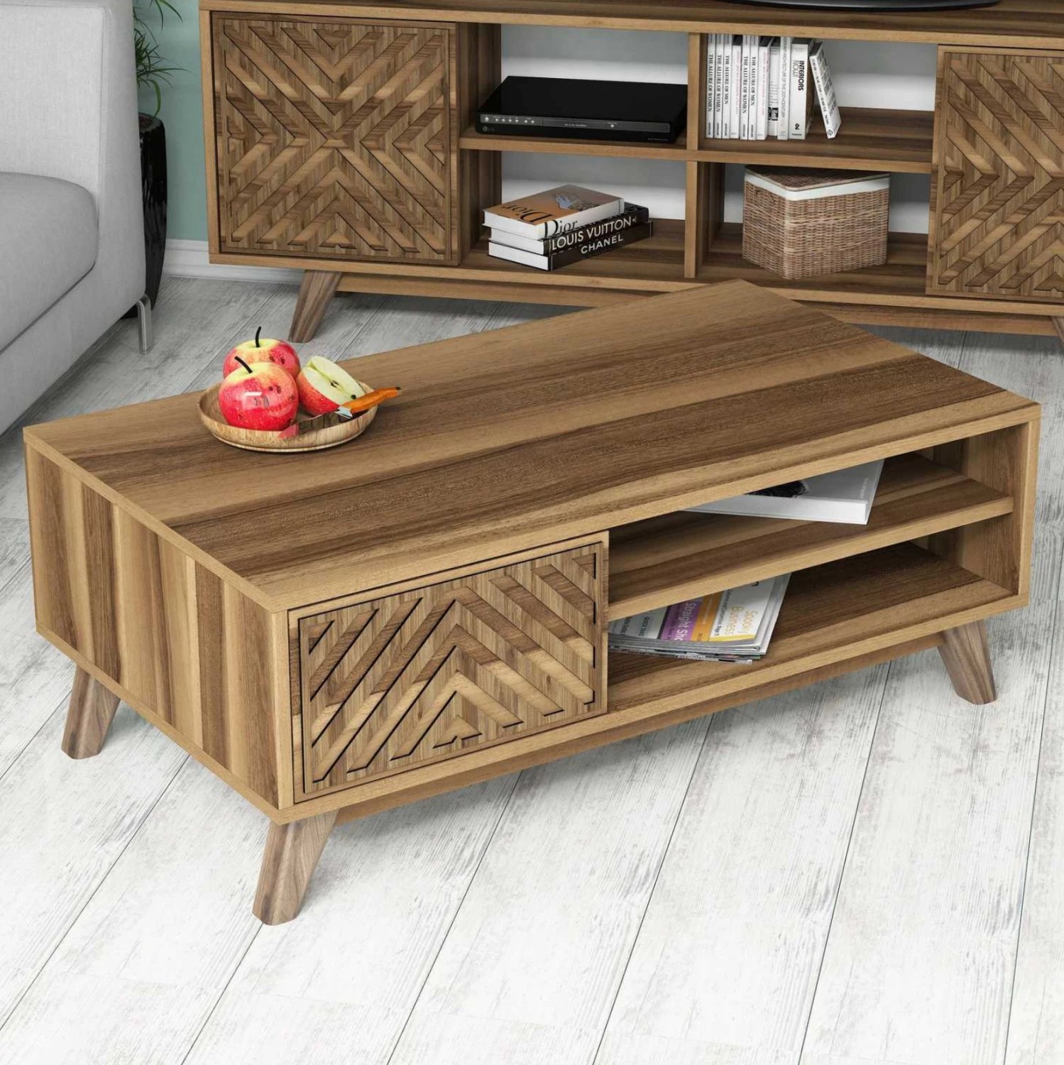 Tavolinë kafeje melamine me kabinet FH9502.01 ngjyrë arre 105x60x38.2H cm