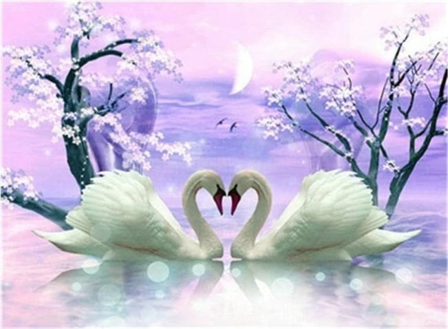 Mozaik diamantësh Norimpex Swan Love, 40x30 cm, shumëngjyrësh, set DIY
