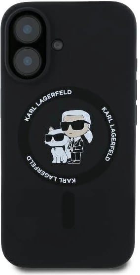 Mbështjellës Karl Lagerfeld Silicone KC Heads Ring MagSafe për iPhone 16 Plus, i zi