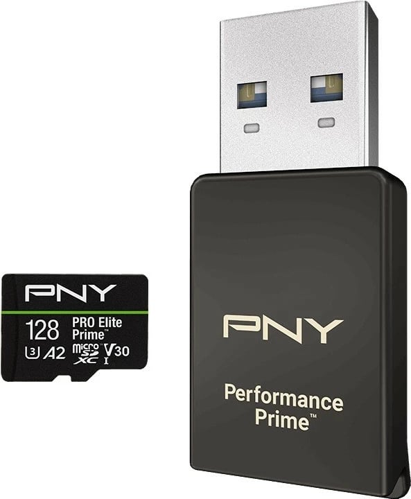 Kartelë memorie microSDXC PNY Elite Prime 128GB me adapter SD dhe lexues USB-A