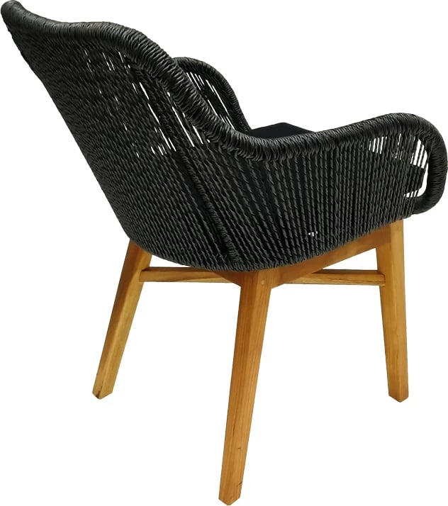 Karrige Kalie dru teak dhe litar sintetik, ngjyrë natyrale e zezë, me jastëk, 60x61x80cm