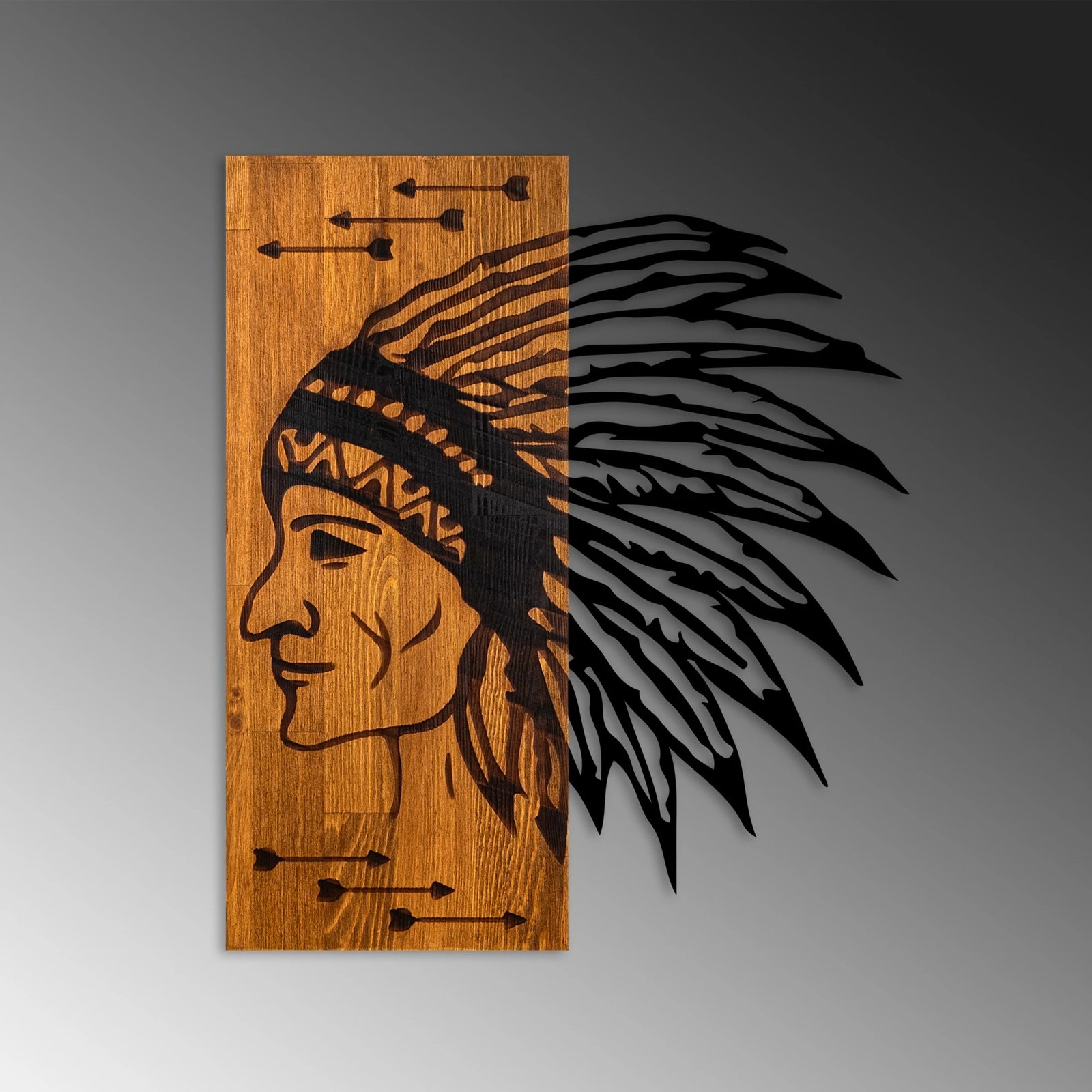 Aksesor dekorativ prej druri për mur, Wallity Apachi, ngjyrë arre dhe e zezë