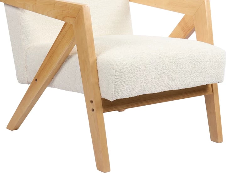 Fotel Garifa, material i bardhë, këmbë ngjyrë natyrale, 79x75x75cm