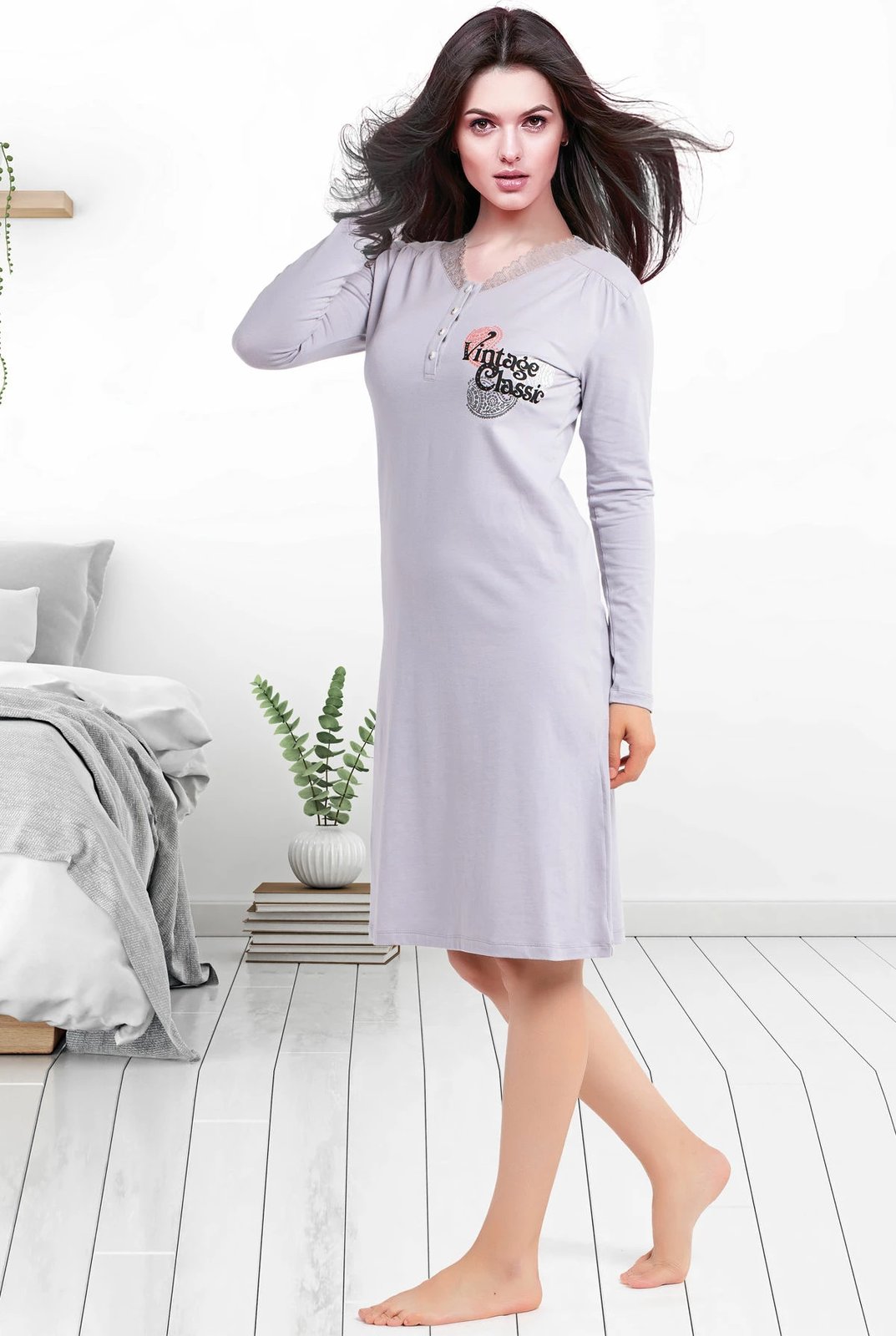 Këmishë nate Jumeon, 002-000674, ngjyrë gri