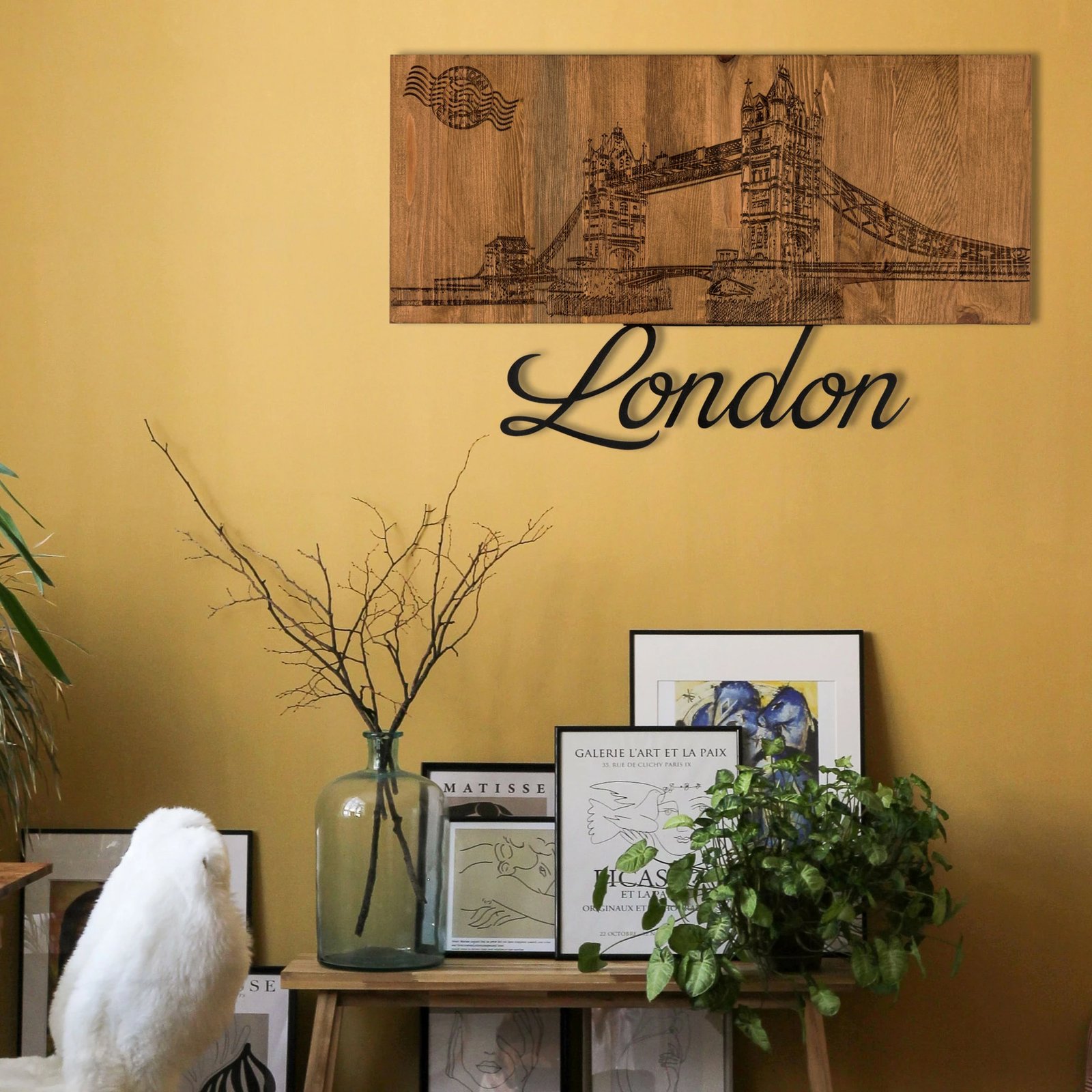 Aksesor dekorativ për mur, dru dhe metal, Wallity, Londër