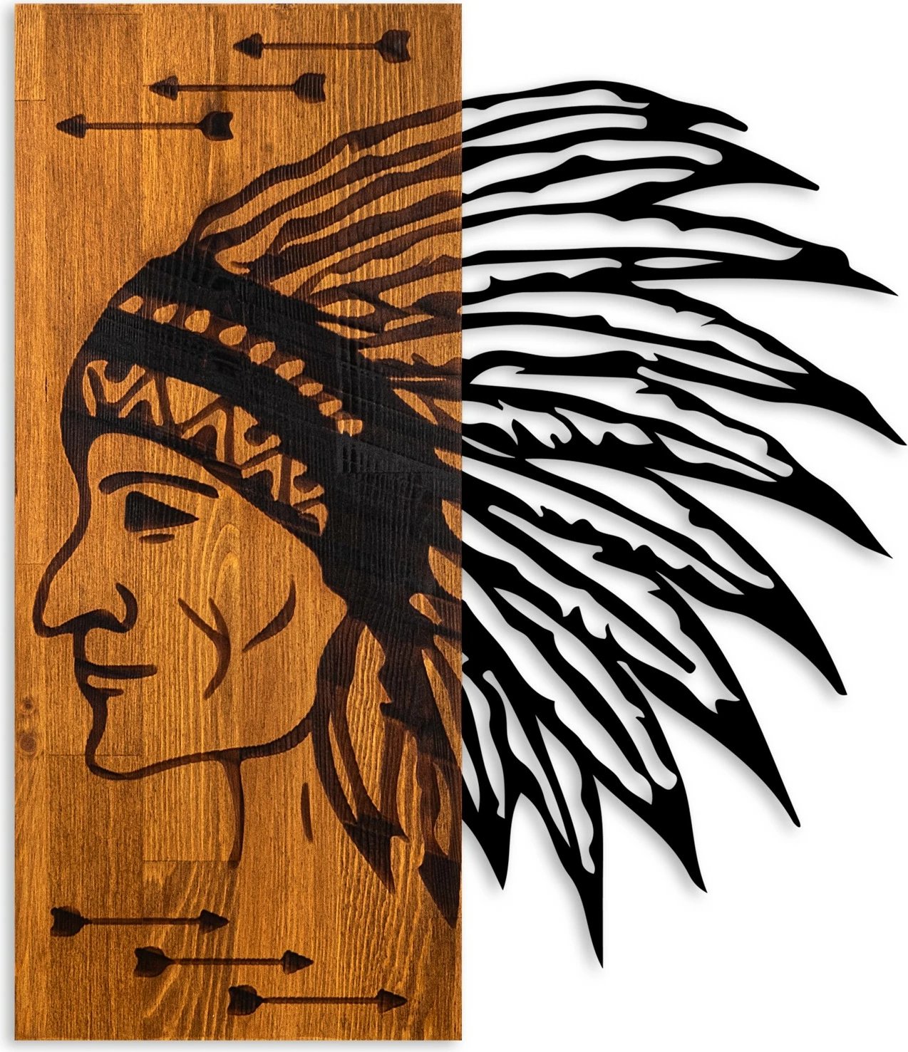 Aksesor dekorativ prej druri për mur, Wallity Apachi, ngjyrë arre dhe e zezë