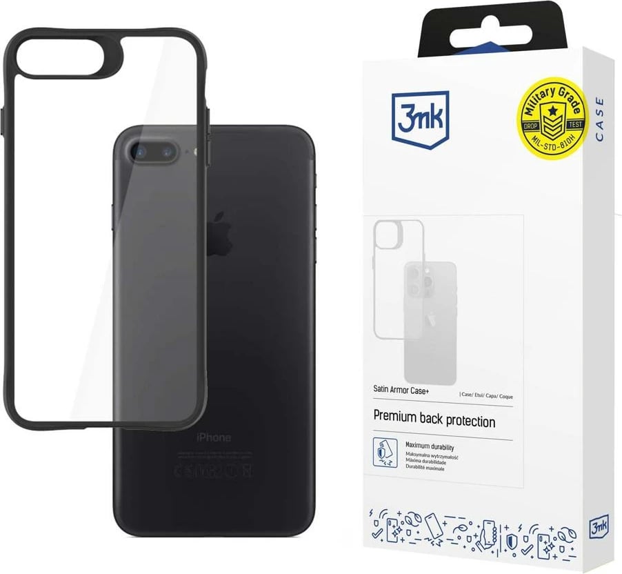 Mbështjellës për celular 3mk Satin Armor Case+ për iPhone SE 2022/2020, iPhone 7/8, i zi/transparente