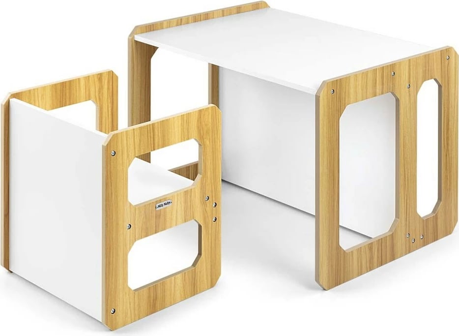 Set mobilje 3‑në‑1, Milly Mally Stella, tavolinë + karrige, modulare, MDF, për fëmijë 3–6 vjeç, Natural