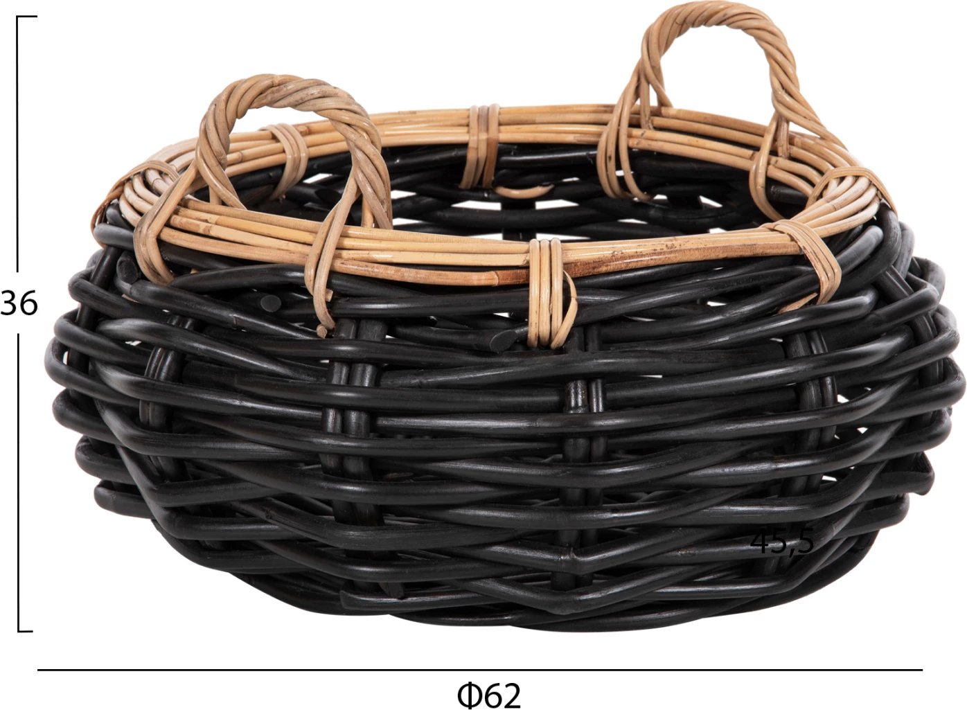 Shportë dyshemeje POTTS FH4378 CL rattan, ngjyrë zezë & natyrale, Φ62x36H cm