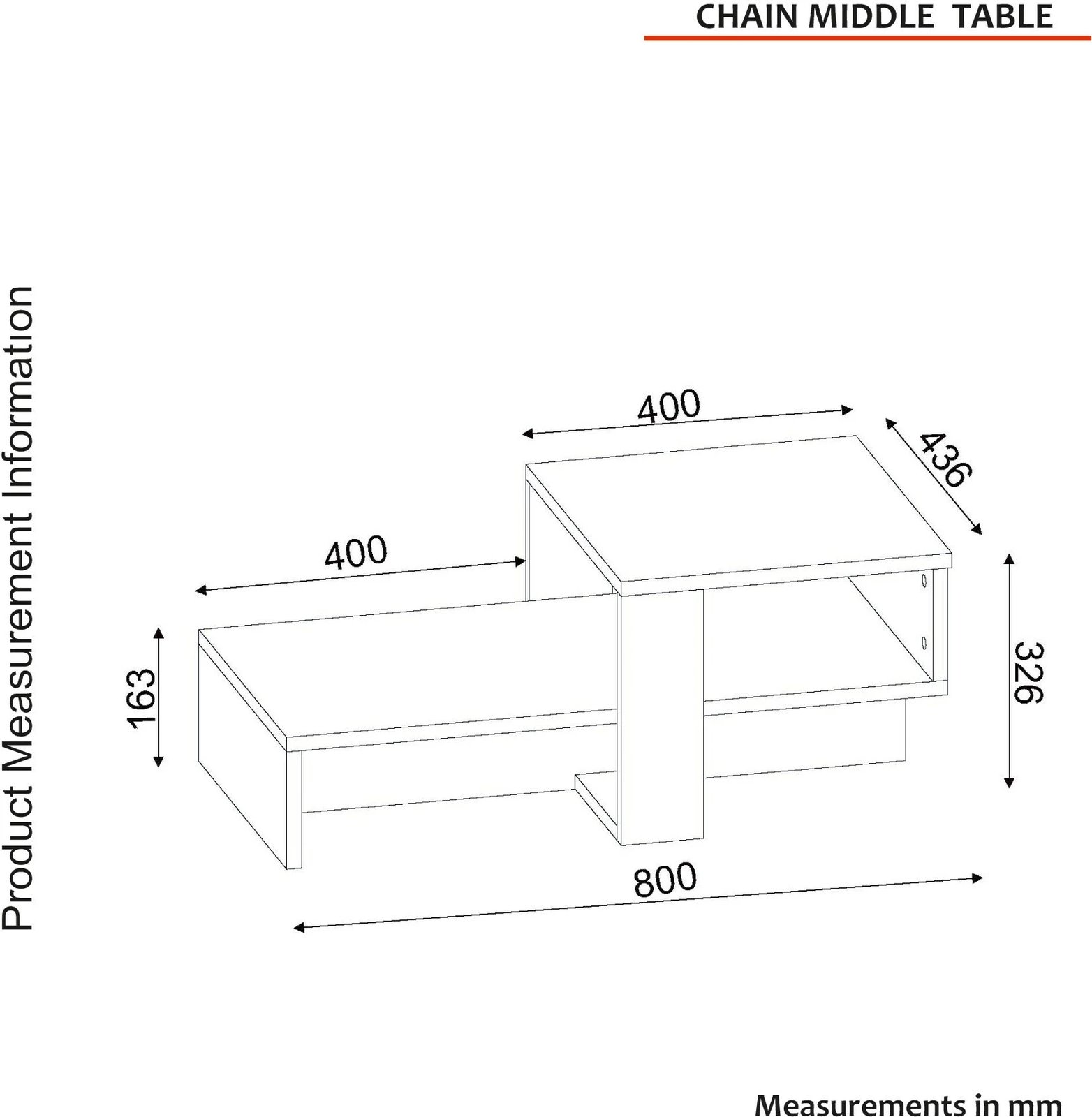 Tavolinë e ulët Hanah Home, ngjyrë e bardhë dhe arre, Chain