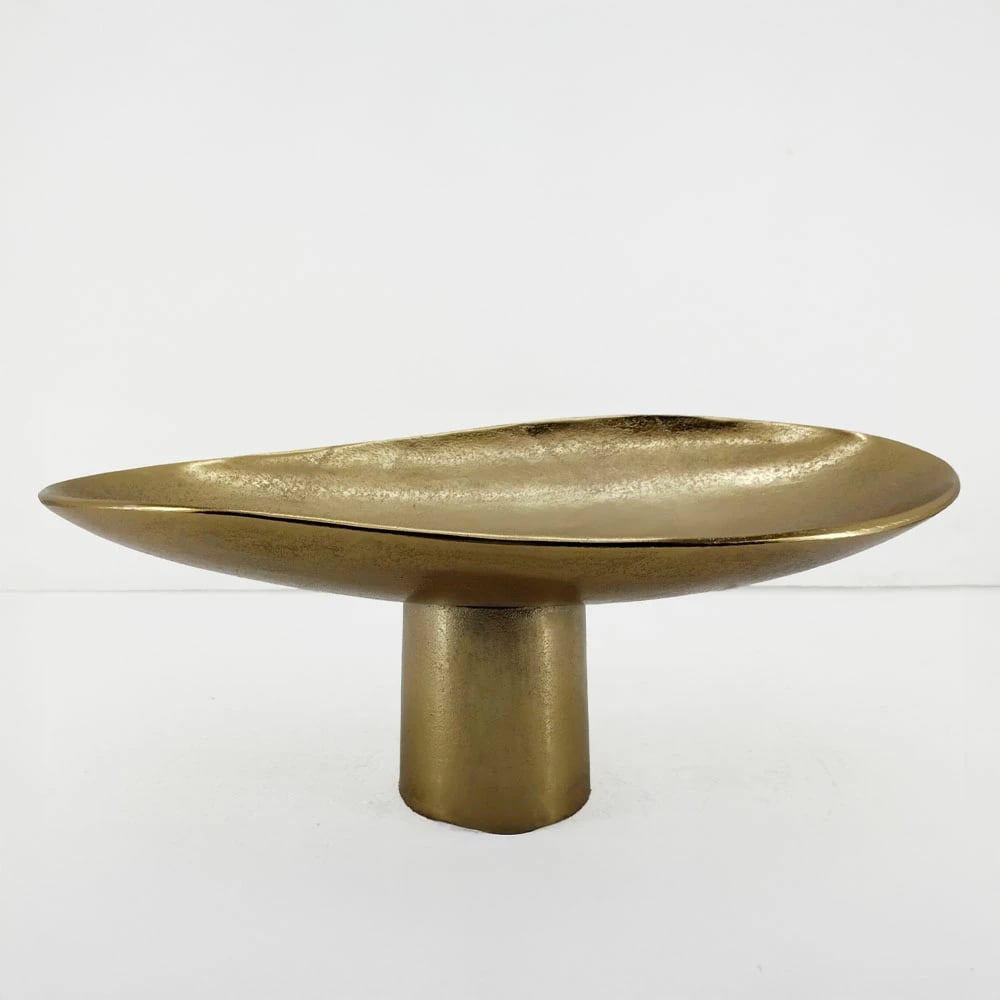 Tabaka dekorative në këmbë, alumin, ngjyrë ari, 46x26x18cm
