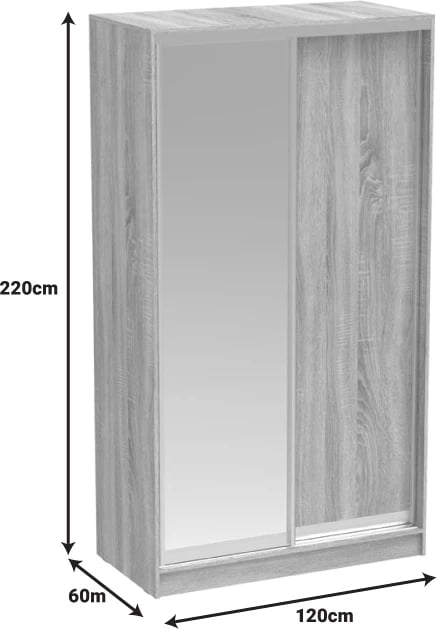 Dollap rrëshqitës dy-fletësh me pasqyrë, ngjyrë e bardhë, 120x60x220cm