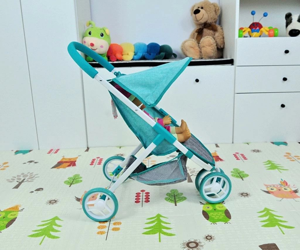 Karrocë për kukulla, Milly Mally, Susie Prestige, 3 rrota, për kukulla deri 50 cm, lartësi doreze 63 cm, mint/turquoise