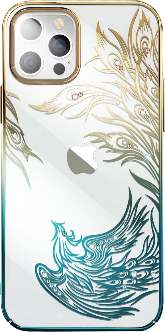 Mbështjellës Kingxbar Phoenix për iPhone 14, kristale, ari-kaltër