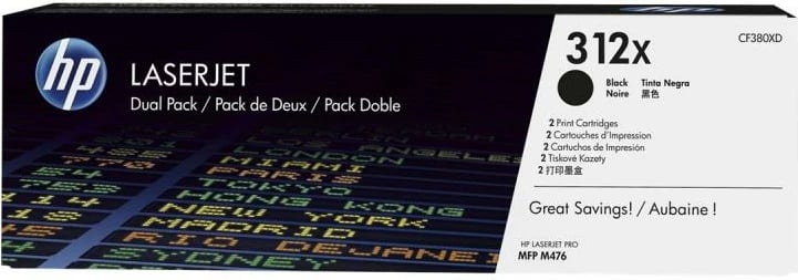 Toner HP 312X (CF380XD) high yield LaserJet, e zezë, set 2 copë
