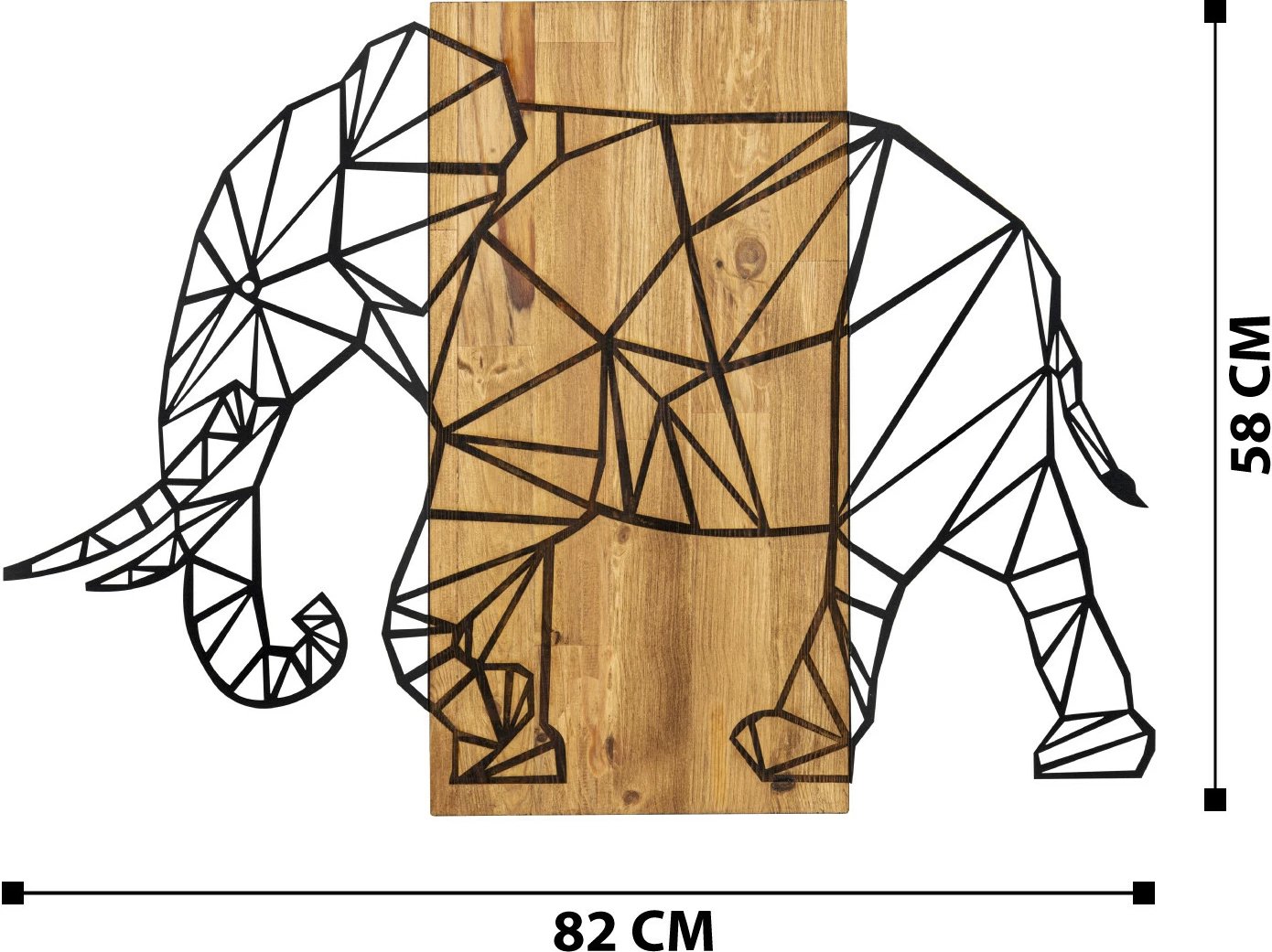 Aksesor dekorativ për mur, dru dhe metal, elefant, Wallity, ngjyrë e zezë dhe arre, 82x58cm