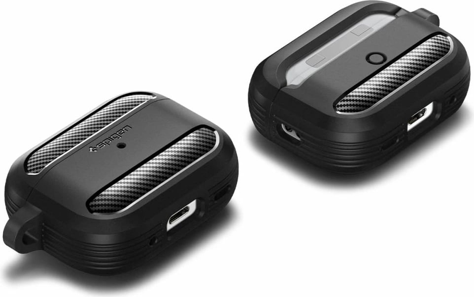 Mbështjellës Spigen Rugged Armor për AirPods Pro 1/2, me karabiner, i zi