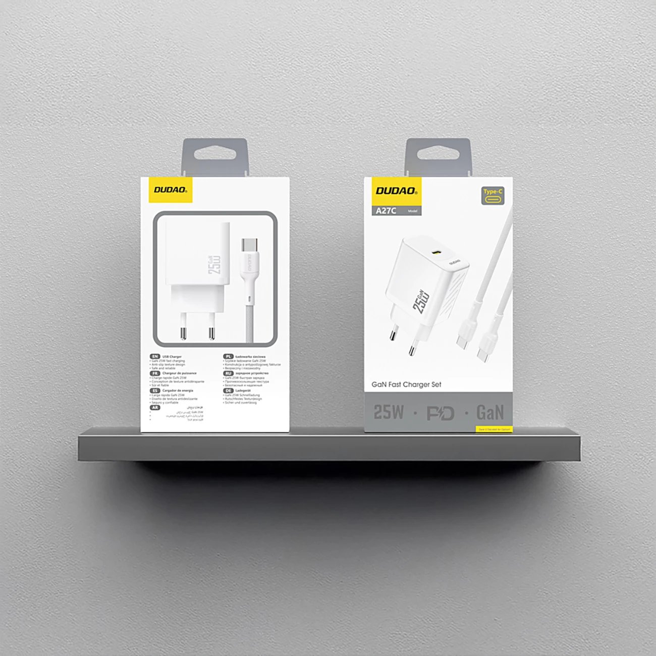 Karikues muri GaN, Dudao A27CEU, PD 25W, 1x USB-C, me kabllo USB-C në USB-C 1 m, i bardhë