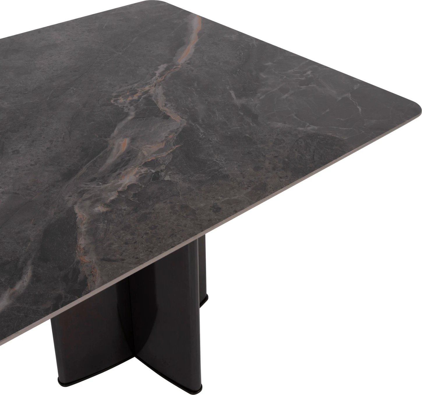 Tavolinë ngrënieje HEFF FH9766.01 sipërfaqe qeramike 12mm, ngjyrë mermeri të zi, kornizë MDF, këmbë metalike të zeza, 200x100x76H cm