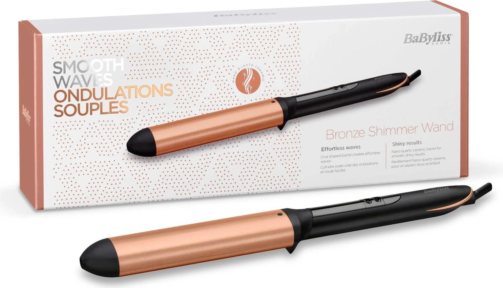 Figaro për flokë BaByliss C456E 28mm, nano quartz-ceramic, 160-210°C, ekran LED, auto-off 60min, me tapet dhe dorezë, Bronze Shimmer