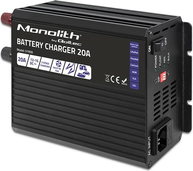 Karikues baterie Qoltec Monolith 20A 12V, i zi