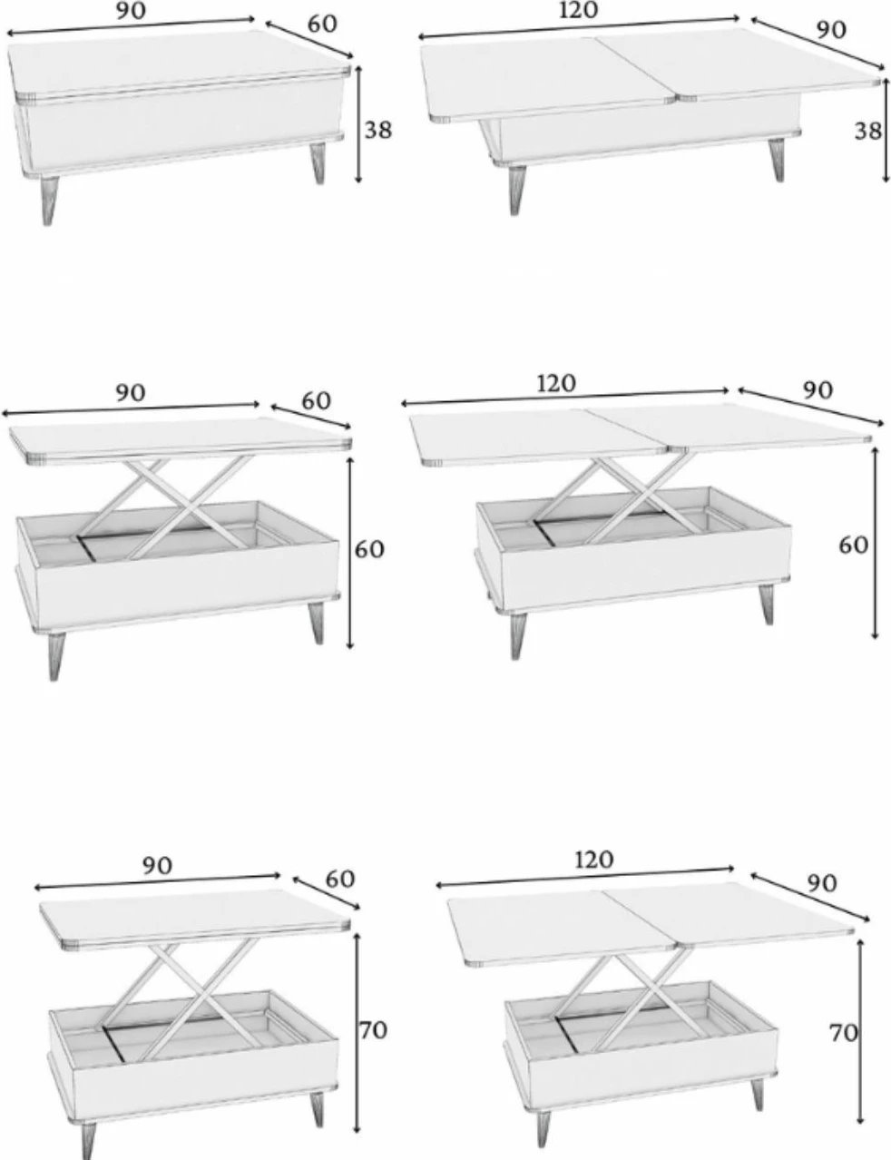 Tavolinë kafeje Skye Decor, Alaska, dimensione të rregullueshme