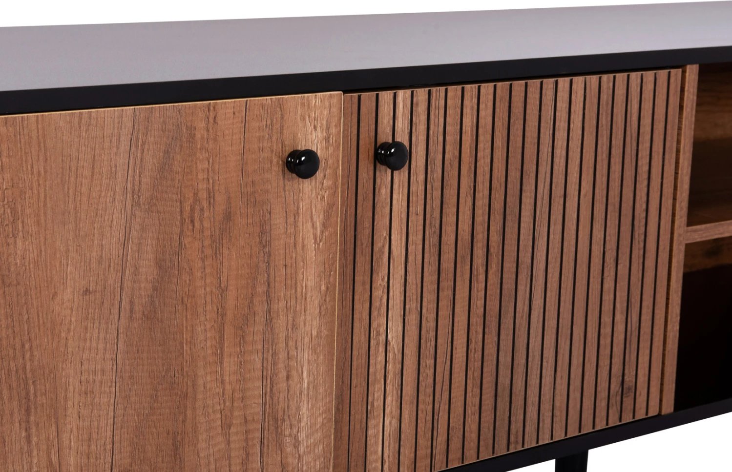 Komodë TV KRUDEN, melaminë, ngjyrë e zezë-dru natyral, 180x40x51cm