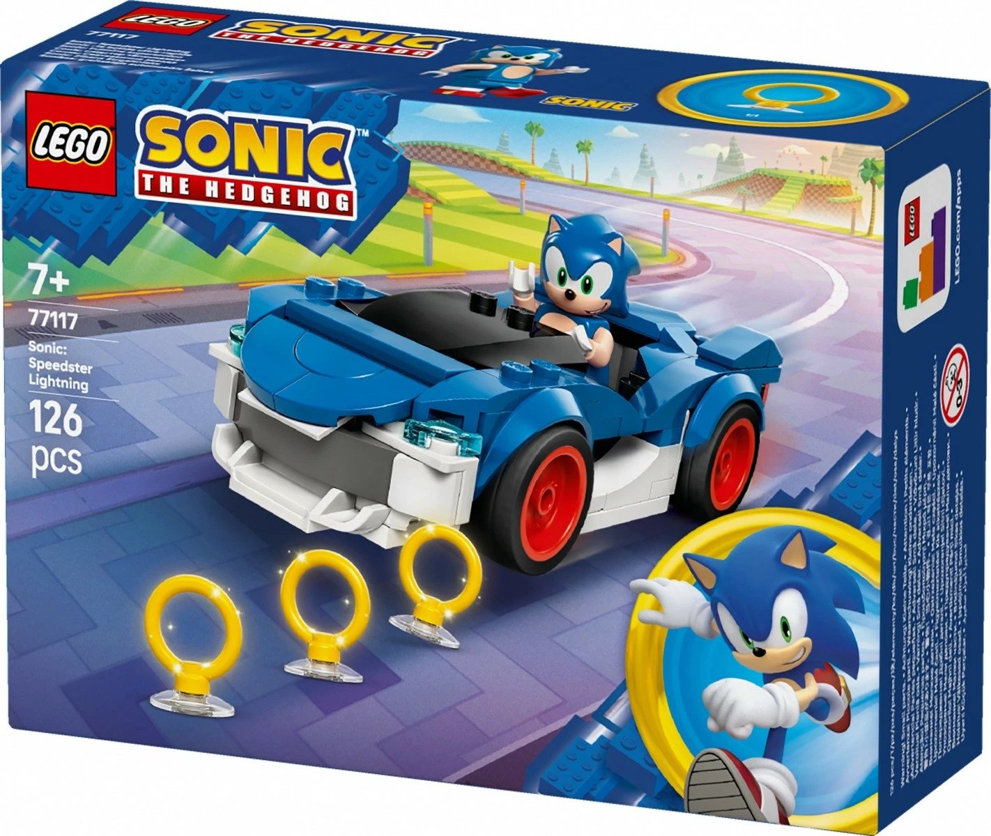 Set ndërtimi LEGO Sonic the Hedgehog 77117 Speedster Lightning 126 pjesë, 7+, blu e bardhë