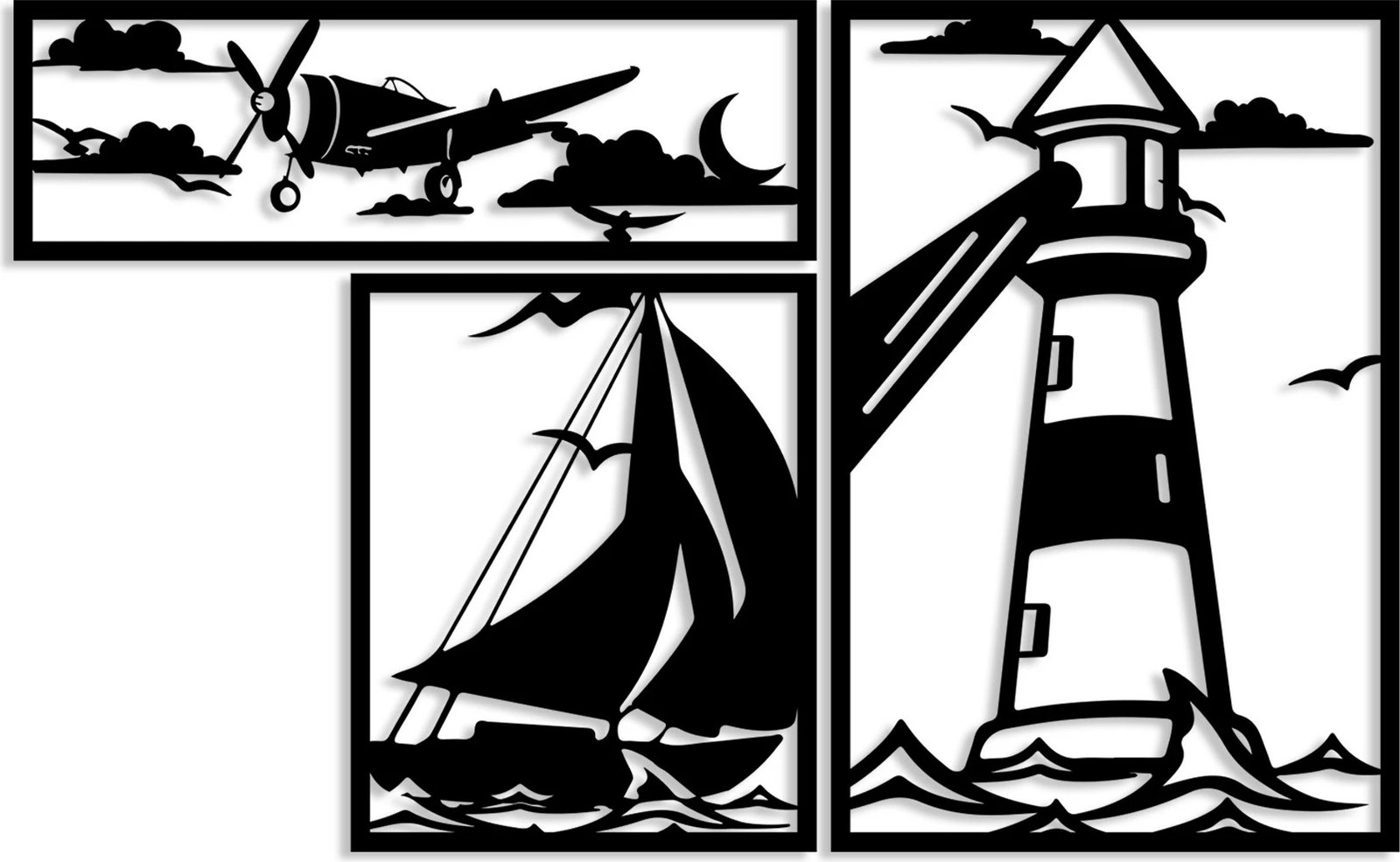 Aksesor dekorativ metalik për mur, Wallity, Trio Fenerësh B